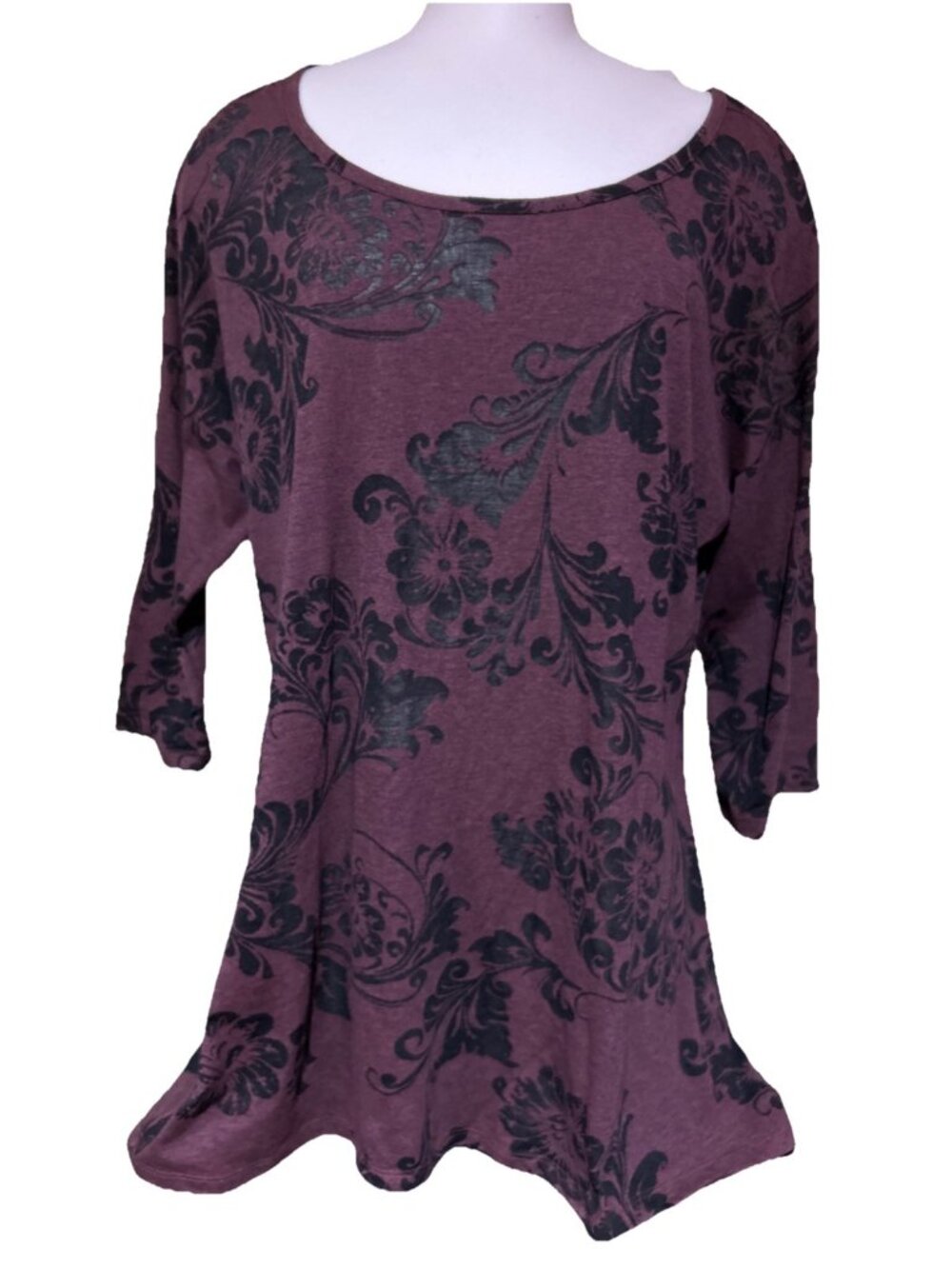 Peruvian Connection 3/4 Sleeve Floral Burnout Tunic Top Shirt XL Whimsigoth - Picture 2 of 10